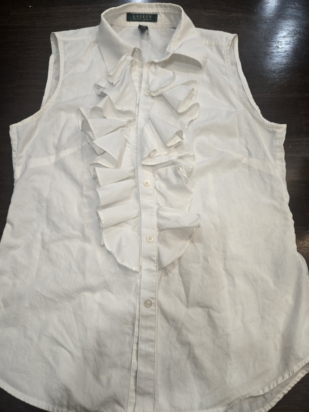 Lauren Ralph Lauren White Sleeveless Ruffle Front Shirt